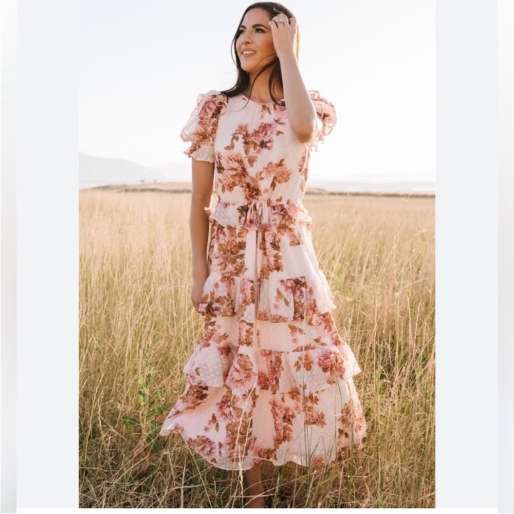 Rachel Parcell Pink Floral Tiered Midi Dress